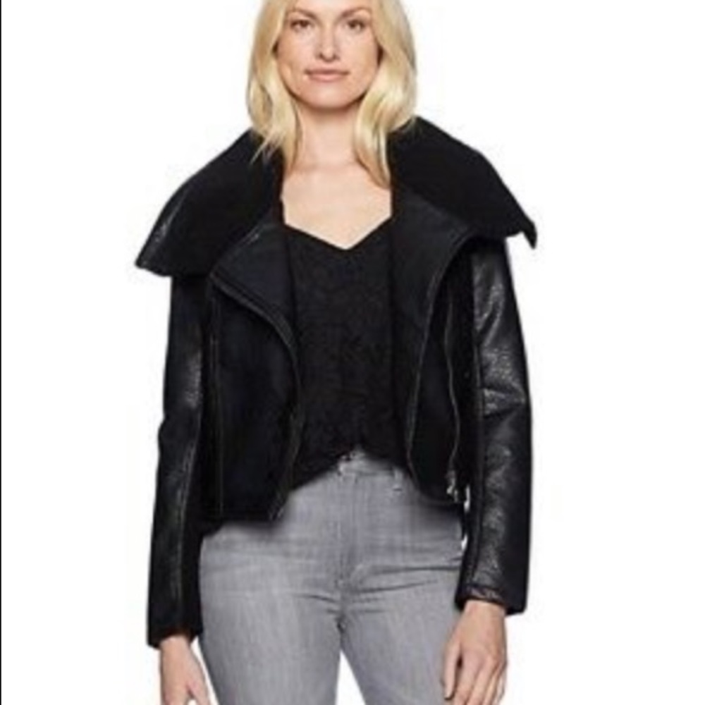 Blank NYC Vegan leather jacket with cable knit details